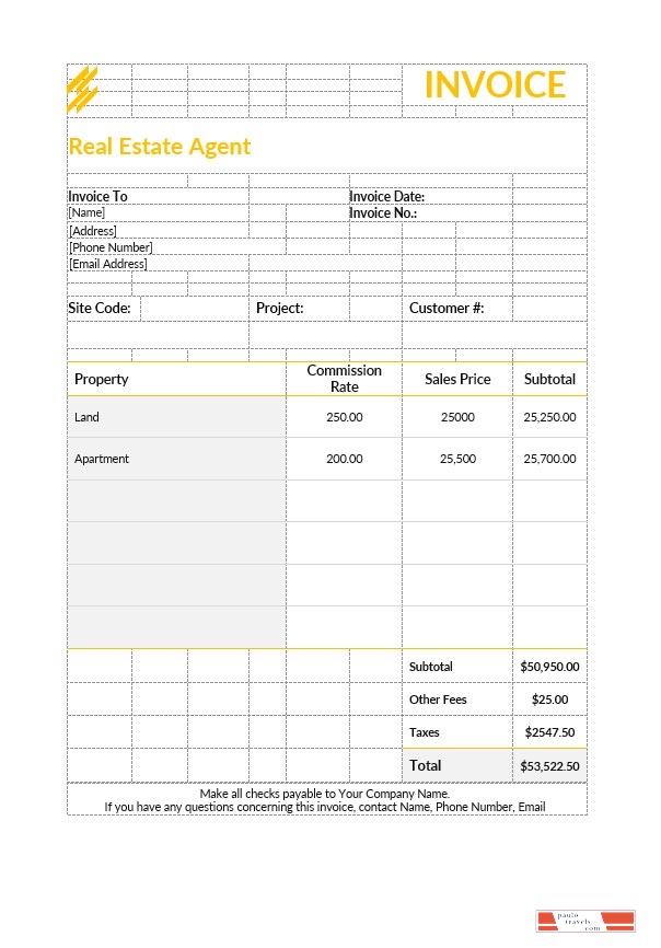 Real Estate Agent Invoice PSD template